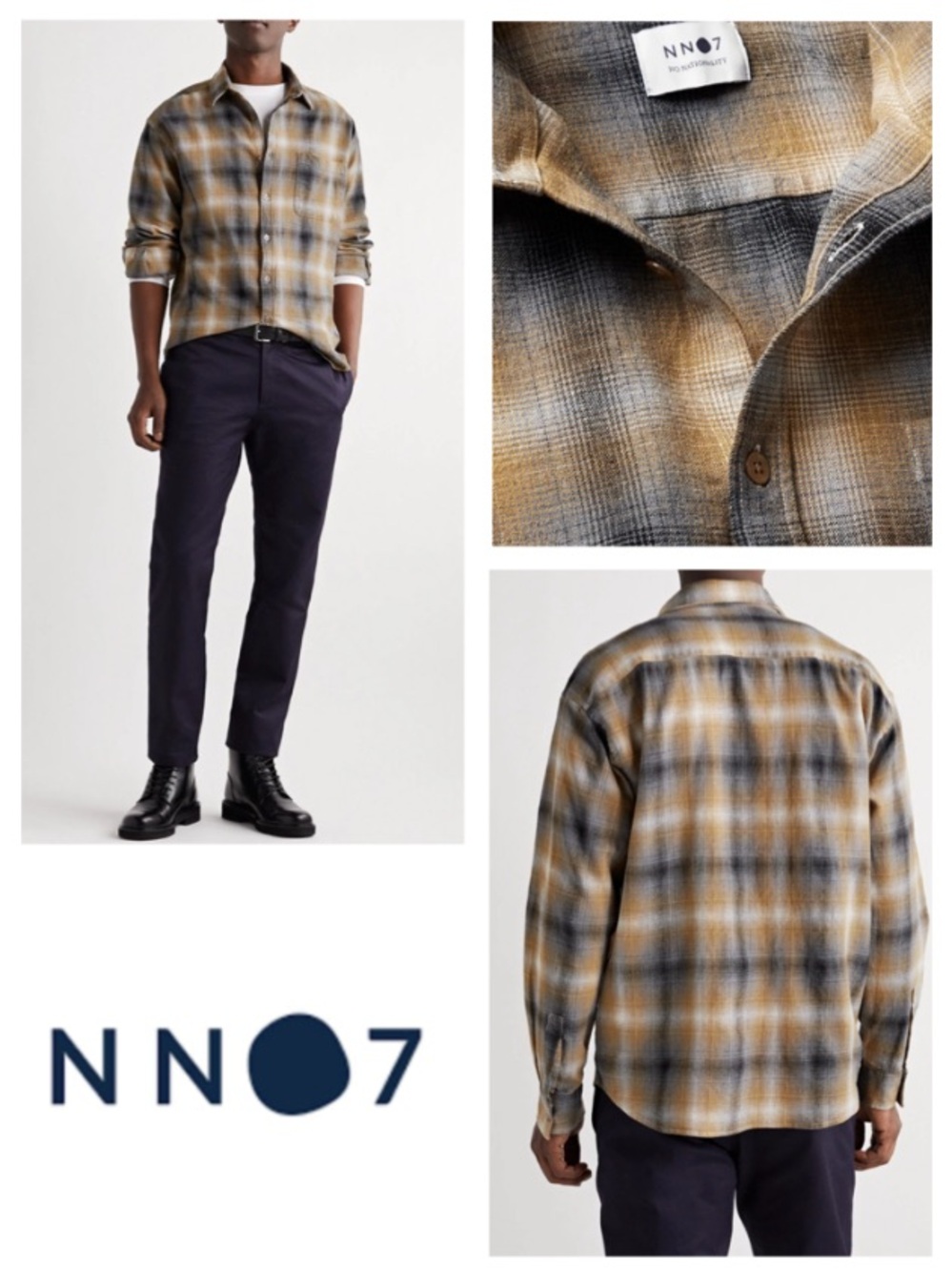 NEW! NN07 Deon Checked Linen-Blend Shirt - Yellow (M)